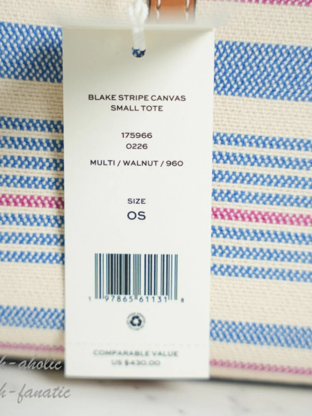 Tory Burch Blake Stripe Canvas Small Tote Crossbody in Multi / Walnut NWT